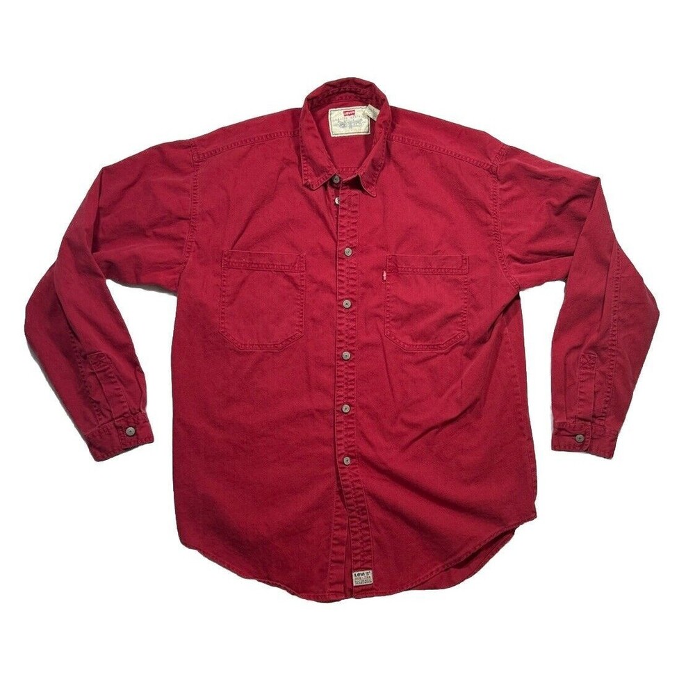 VIntage Levi's Denim Shirt Men's Large Red Tab Metal Buttons 2 Pockets 90's